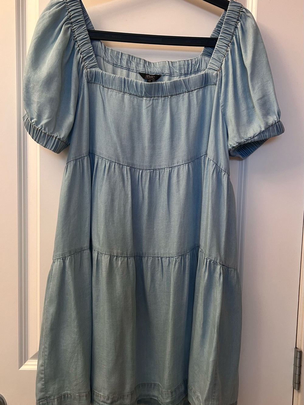 Light Blue Tiered Mini Dress with Puff Sleeves